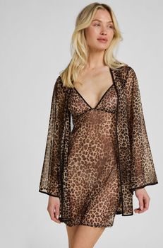 Hunkemöller Kimono de malla de leopardo Negro