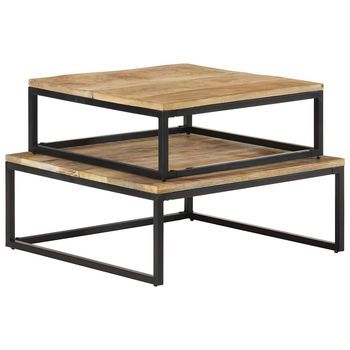 2 Uds Mesas De Centro - Mesas De Café Apilables Madera Maciza De Mango