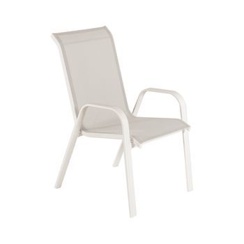 Sillón Para Exterior, Apilable, Aluminio Y Textilene, Color Blanco Envejecido, 57x74x96,5