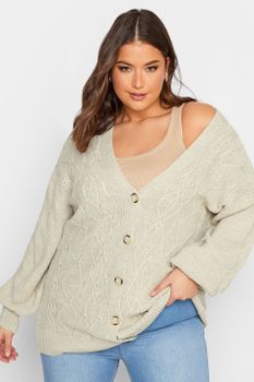Yours Cárdigan De Punto Trenzado Crema , Mujer Curvy Y Tallas Grandes, Yours