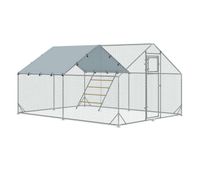 pawhut gallinero para exterior 12 m 3x4x195 m para 12-18 gallinas gallinero de acero galvanizado con percha comedero colgante tipo brocheta cerradura cubierta anti-uv impermeable para conejos plata