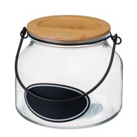 tarro de vidrio con tapa de bambu y pizarra 14 x 16 cm