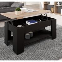 mesa de centro elevable  mesa de salon elevable  1 compartimiento  100x50x435 cm  modelo nicoleta  negro y sonoma mate