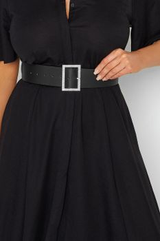 Cinturón Ancho Negro Con Hebilla Strass