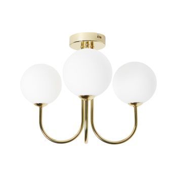 Lámpara De Techo Moderna Vidrio 3 Luces Placa Metálica Pantalla Redonda Colgante Blanco Y Dorado Shire