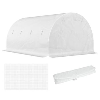 Outsunny Lona de repuesto invernadero tunel 12 m² 4x3x2 m PE anti-UV impermeable 8 ventanas + puerta enrollable con Cremallera Blanco   Aosom España