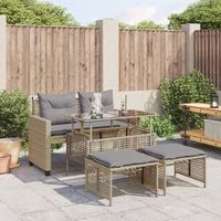 set sofas jardin 4 uds  mueble jardin mesa y sillas y cojines ratan sintetico vidrio beige cfw54634