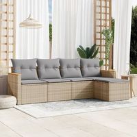 conjunto de sofas jardin con cojines beige mezcla 5 uds  mueble jardin mesa y sillas ratan pe cfw992293