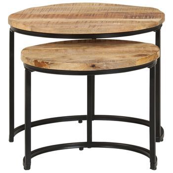 2 Uds Mesas Apilables | Mesita Auxiliar | Mesa De Café Madera Rugosa De Mango