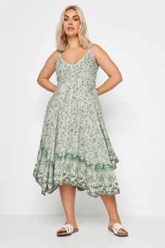 Yours Vestido Asimétrico Verde De Flores Con Tirantes, Mujer Curvy Y Tallas Grandes, Yours