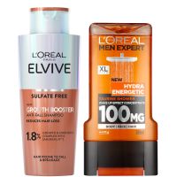 loreal paris men growth booster shampoo and hydra energetic shower gel