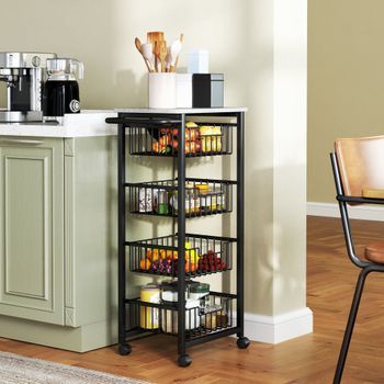 Carrito De Cocina De Acero Mdf Homcom 49,5x31x91 Cm Gris Claro