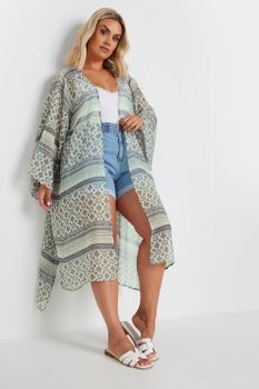 Yours Kimono Playero Verde Estampado, Mujer Curvy Y Tallas Grandes, Yours