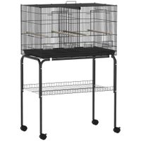 pawhut jaula para pajaros con divisor comederos bandeja extraible y soporte para canarios y periquitos 76x46x46116 cm negro