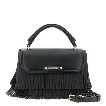 bolso con solapa y flecos black