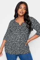 yours camiseta negra de algodon estampada con cuello panadero mujer curvy y tallas grandes yours