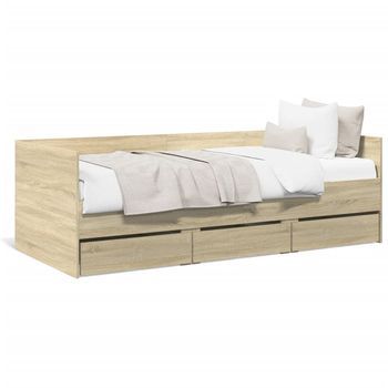 Sofá Cama | Sofá Convertible Con Cajones Sin Colchón Roble Sonoma 90x200 Cm
