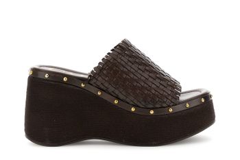 sandalias de piel con tacón de cuña dark brown