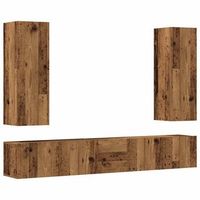 conjunto de mueble de tv 5 piezas montado la pared madera vieja vidaxl