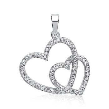 Colgante de plata engastado con circonitas dos corazones