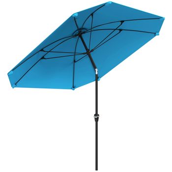 Outsunny Sombrilla de Jardín 233x233 cm Ángulo Ajustable Impermeable Poste de Aluminio Varillas de Fibra de Vidrio Manivela Azul