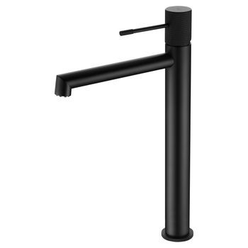 Grifo Monomando Lavabo Alto Negro Mate En Latón Con Cartucho Cerámico Y Flexibles Incluidos