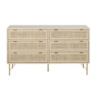 comoda de 6 cajones chapada en abedul y ratan de 140 cm