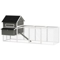 pawhut gallinero madera grande exterior con 2 nidos corral techo asfaltico bandeja extraible rampa 347x160x150 cm gris oscuro