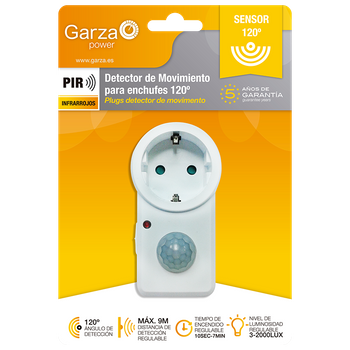 Garza Power - Detector De Movimiento Infrarrojos Para Enchufes, Ángulo De Detección 120º, Color Blanco