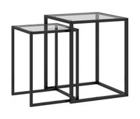 homcom conjunto de 2 mesas auxiliares cuadradas juego de mesas de centro apilables con encimera de vidrio templado y marco de acero para salon 33x33x455 cm y 42x42x51 cm negro