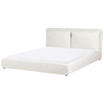 Cama Moderna 180 X 200 Cm Tapicería De Terciopelo Con Cabecero Acolchado Blanco Crema Bajonna