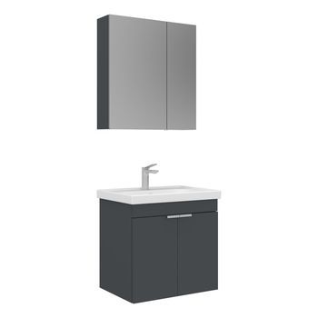 Conjunto De Mueble Con Lavabo Y Espejo (2 Piezas)  - 60 X 45 X 58 Cm - Antracita Mate