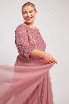 Luxe Vestido Largo Rosa Antiguo Cuerpo Lentejuelas, Mujer Curvy Y Tallas Grandes, Luxe: Ultimate Embellishment
