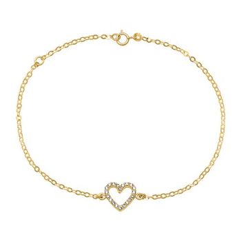 Pulsera de mujer corazón en oro 14 quilates con circonita cúbica