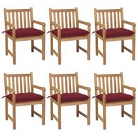 sillas de jardan 6 uds madera maciza de teca cojines rojo tinto vidaxl