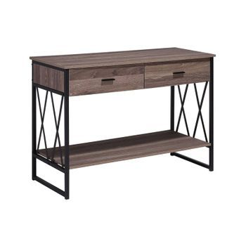 Mesa Auxiliar De Madera Gris Pardo Estructura De Metal Negro 2 Cajones Estante Tocador Industrial Ayden