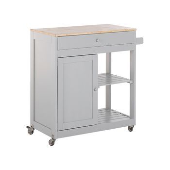 Carrito De Cocina De Mdf Madera De Caucho Gris 75 X 43 X 87 Cm Ruedas Estante 2 Baldas 1 Cajón Trapani