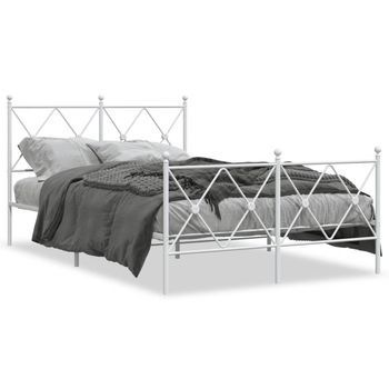 Estructura Cama Sin Colchón Con Estribo Metal Blanco 120x200 Cm Vidaxl