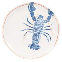 plato llano de ceramica modelada blanca con langosta azul