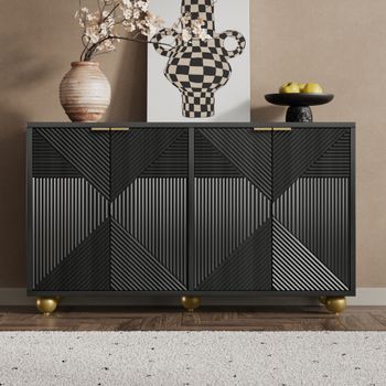 Aparador Con Cuatro Puertas - Mueble De Salón - Mdf - Negro (120x35x71.5cm)