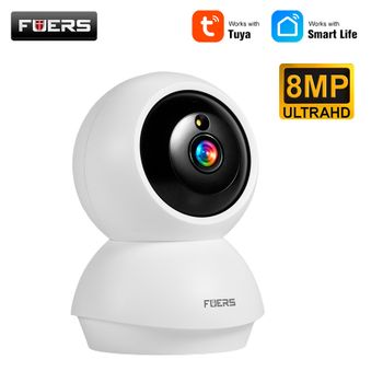 Fuentes 4K 8MP Cámara IP inalámbrica Vigilancia WiFi interior funciona con Tuya Smart APP Home Baby Monitor Seguimiento automático CCTV Seguridad