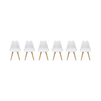 Silla Escandinava Con Patas De Madera De Haya, Set De 6, Blanco