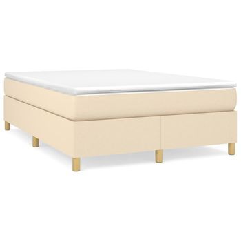 Cama Matrimonial | Cama Para Adultos | Estructura De Cama Box Spring Tela Color Crema 140x200 Cm