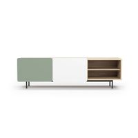 mueble tv melamina roble-verde-blanco patas grafito 54x180x44 cm