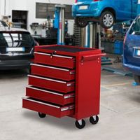 carro caja de herramientas de acero homcom 675x33x77 cm - rojo