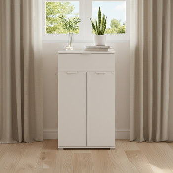 Mesita/armario Blanco 2 Puertas + Cajón | Mueble Ahorraespacio Con 2 Estantes Regulables | Preensamblado Para Dormitorio, Entrada, Baño Y Salón