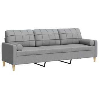 Sofá De 3 Plazas | Sofá De Salón | Sofá De Descanso Con Cojines Tela Gris Claro 210 Cm