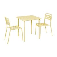 set mesa de jardin bistro de acero con 2 sillas 70 cm amarillo
