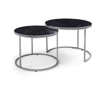 Set de 2 mesas de centro nido skagen 50xø70 cm - mármol negro y plateado [en.casa]
