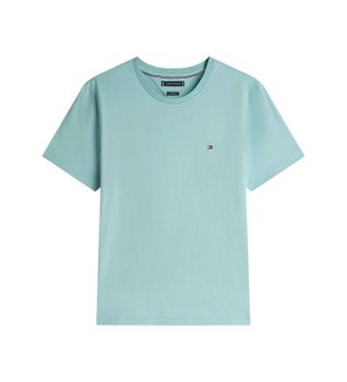 Tommy Hilfiger para hombre. MW0MW39995 Camiseta con logo bordado turquesa (S), Casual, Algodón, Manga corta